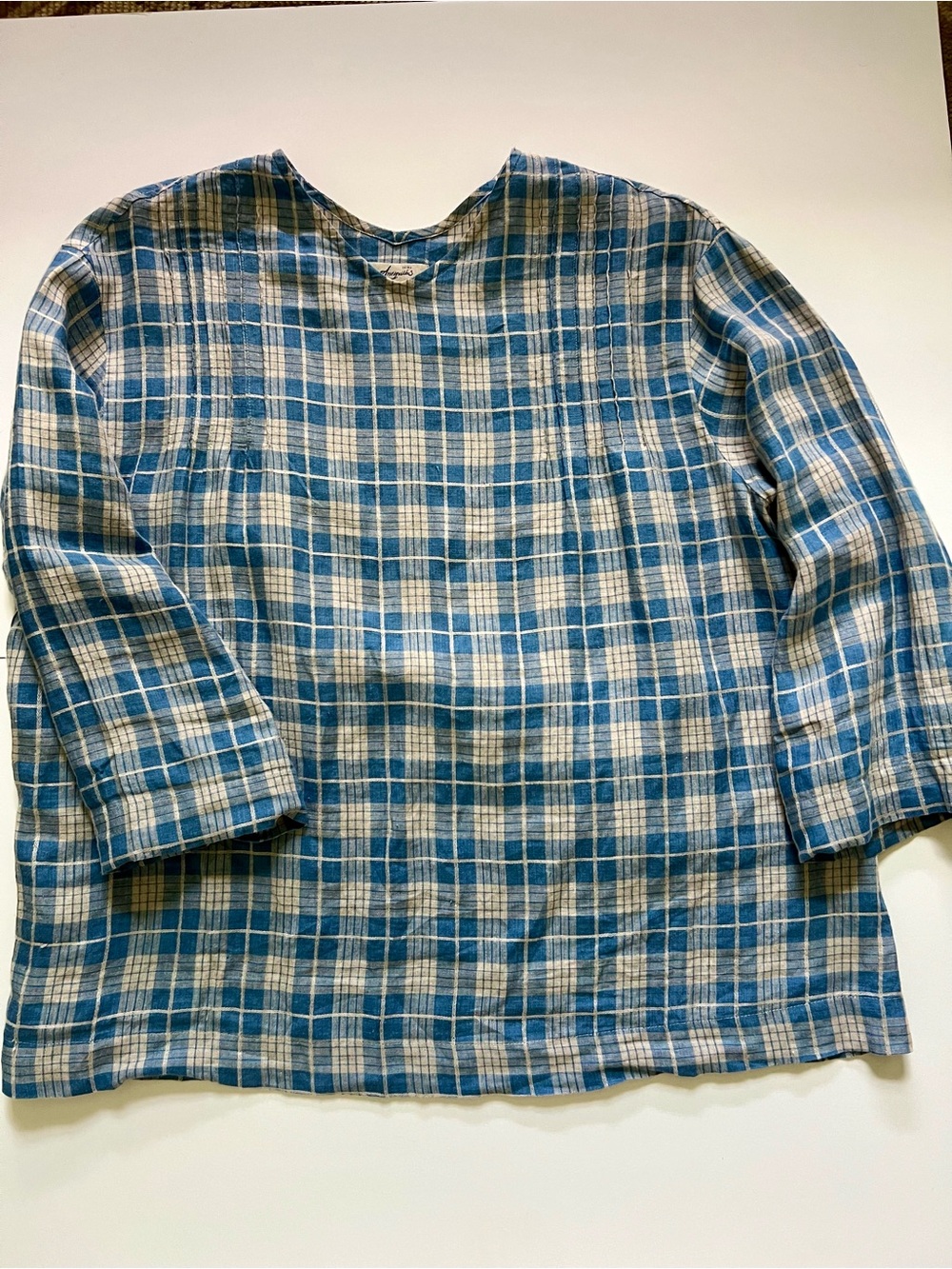 Ichi Antiquites Blue Plaid Linen Tunic